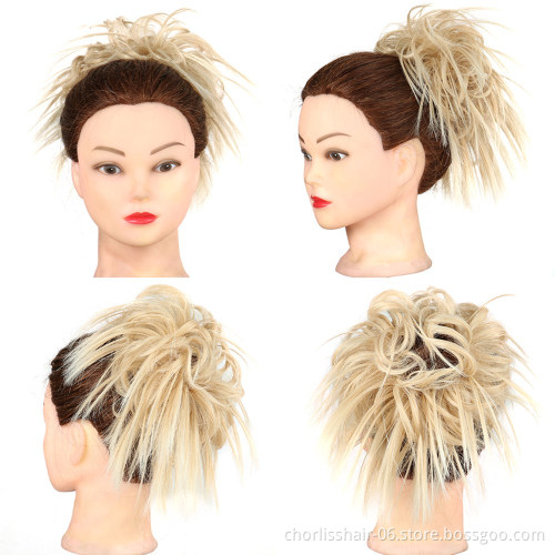 Wholesale Cheap Messy Scrunchie Elastic Band Hair Bun Straight Updo Hairpiece heat Resistant Natural Synthetic Hair Chignon